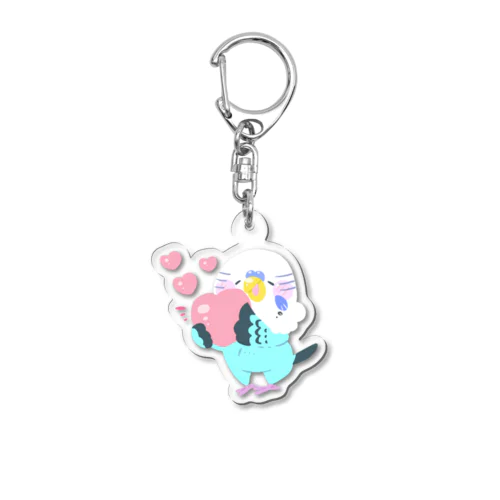 ハートいっぱいセキセイインコさん Acrylic Key Chain