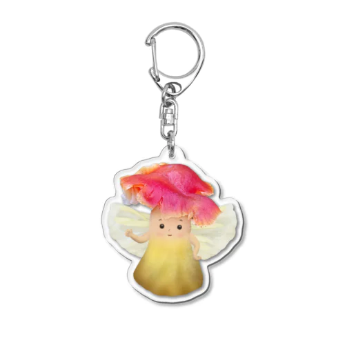 赤い傘と黄色のお洋服のきのこちゃん Acrylic Key Chain