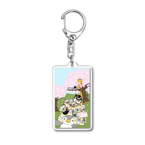 ペンギンたちのお花見 Acrylic Key Chain