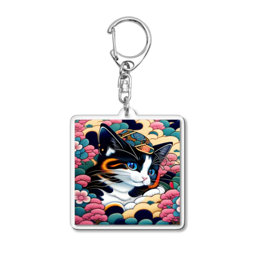 葛飾猫斎　猫名黒雪　浮世絵lofiアートパンクシティ　かわいいねこ Acrylic Key Chain