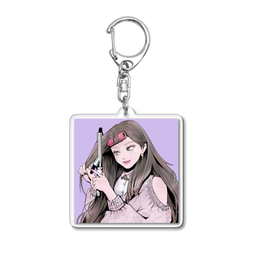 髪まきまきちゃん(背景あり) Acrylic Key Chain