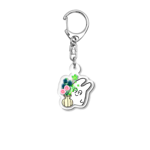 お花に浮かれうさぎ Acrylic Key Chain