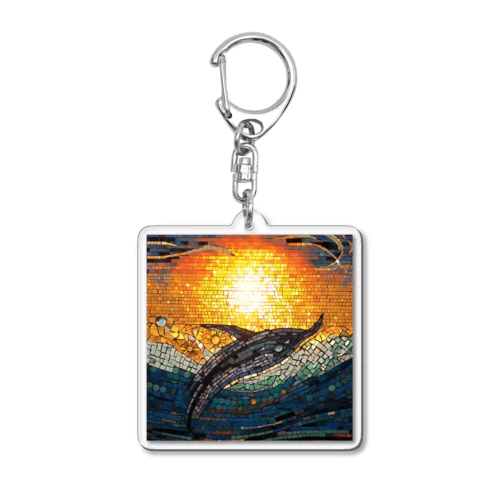 夕焼けとクジラのモザイクタイル Acrylic Key Chain