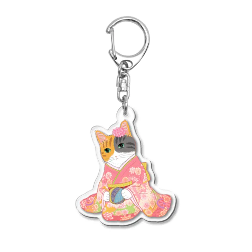 晴れ着の猫 Acrylic Key Chain