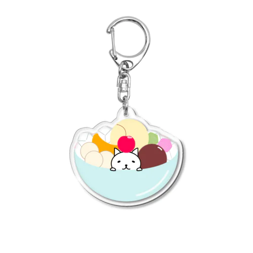 白玉クリームあんみつねこ Acrylic Key Chain