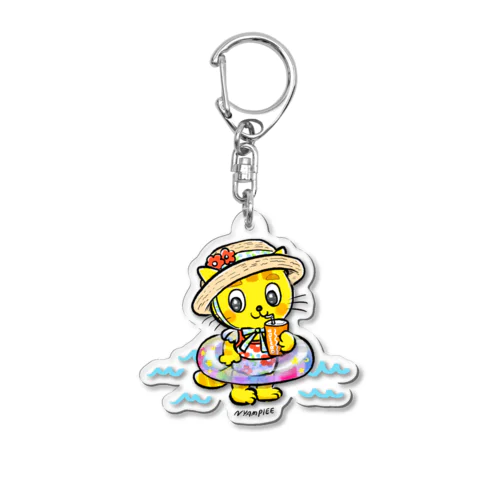 水着のにゃんぴー（浮き輪） Acrylic Key Chain