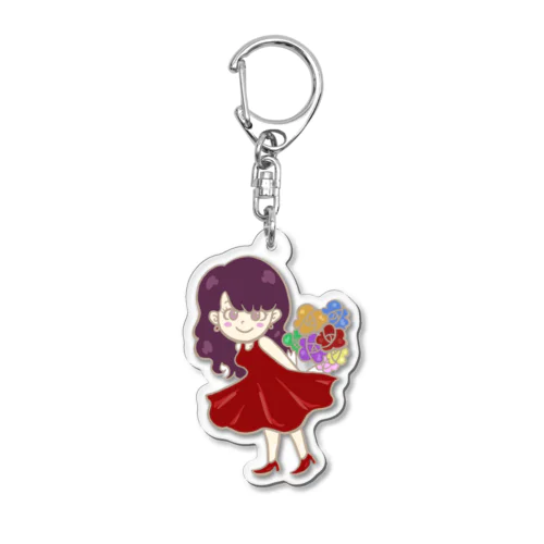 虹色の花束を持つ女の子 Acrylic Key Chain