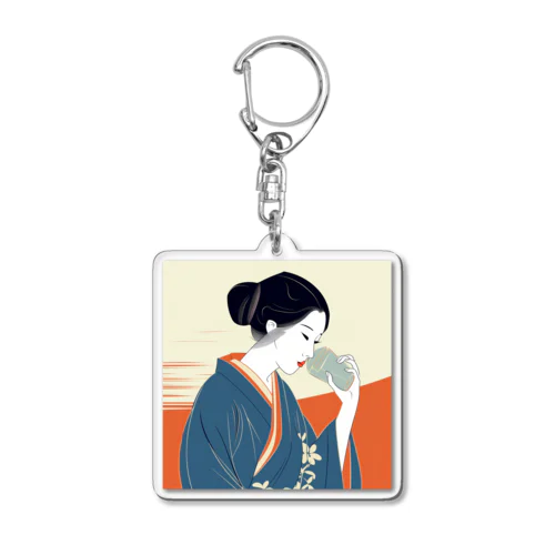 スタバを飲む江戸の人 Acrylic Key Chain