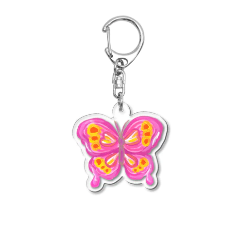 ピンクのペイント蝶々 Acrylic Key Chain