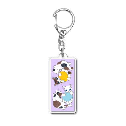 じゃれる子猫たち（紫） Acrylic Key Chain
