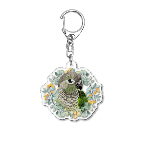 035 ウロコインコノーマル オレンジ小花のリース Acrylic Key Chain