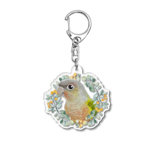 036 ウロコインコパイナップル オレンジ小花のリース Acrylic Key Chain