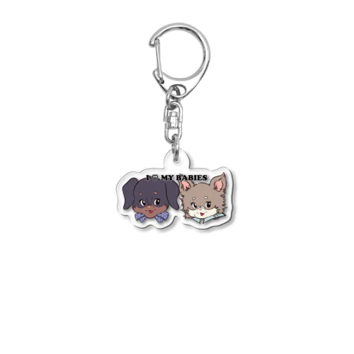 ダックスフンド×チワワ-ブラックタン&チョコタン「I♡ MY BABIES」 Acrylic Key Chain