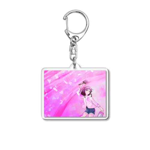 ペンキで彩る世界/少女/桃 Acrylic Key Chain