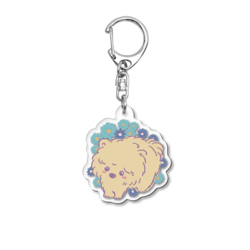 ポメプーと青いガーベラ Acrylic Key Chain