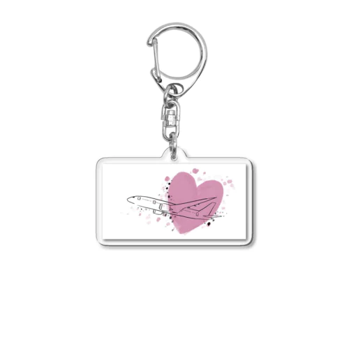 airplane-pink heart- Acrylic Key Chain