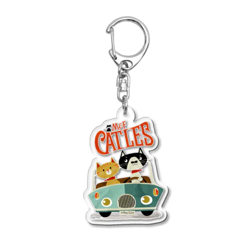 CATLES CAR DRIVE ハチワレ猫とキジトラ猫のドライブ Acrylic Key Chain