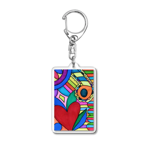 障害者アート 手描きイラスト カラフル ハート Acrylic Key Chain