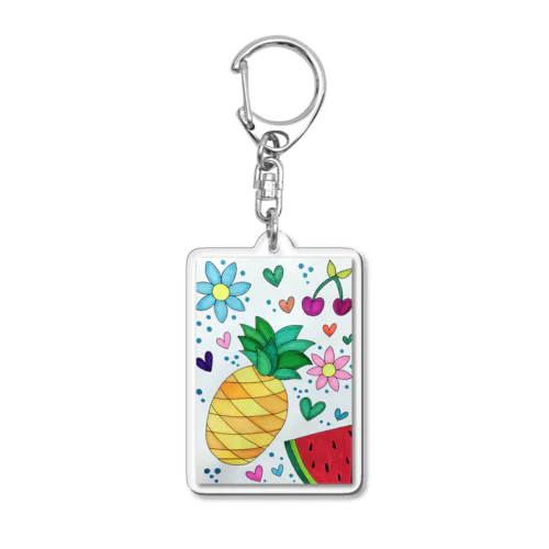 障害者アート 手描きイラスト フルーツ 花 Acrylic Key Chain