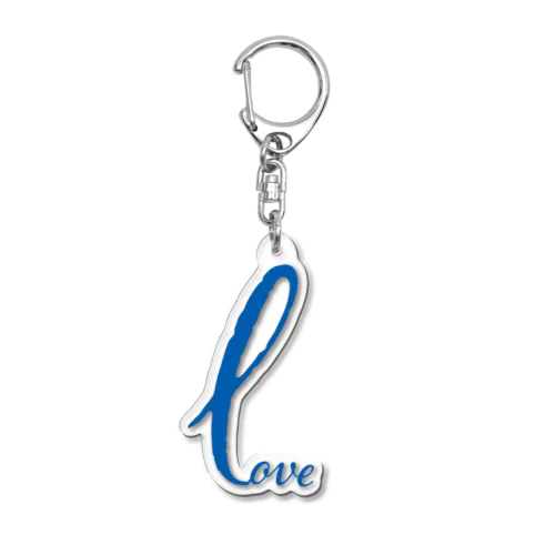 Love Blue Ribbon Acrylic Key Chain