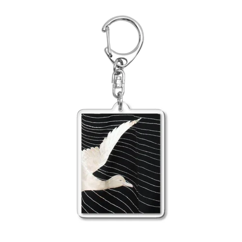 黒と白　水鳥の柄 Acrylic Key Chain
