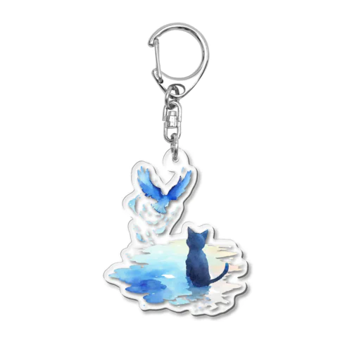 黒猫と青い鳥 Acrylic Key Chain