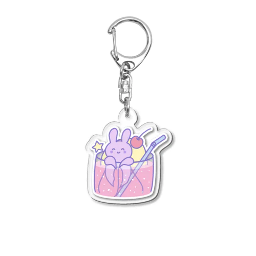 ピンククリームソーダとうさぎくらげ Acrylic Key Chain