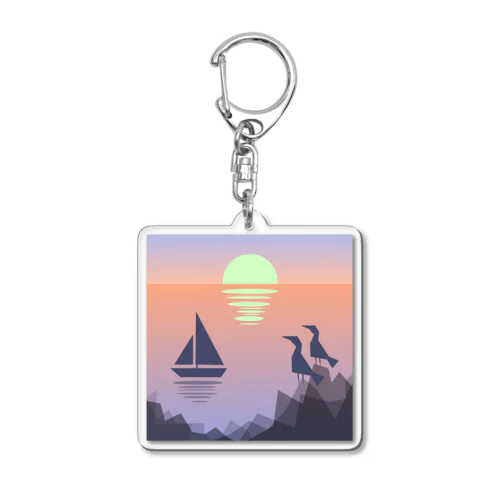 船と夕陽と海鳥と。 Acrylic Key Chain