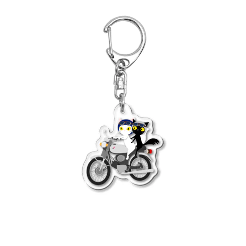 しろねこくろねこバイクツーリング Acrylic Key Chain