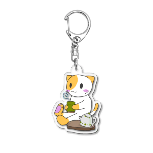 お茶飲むたみねこ Acrylic Key Chain