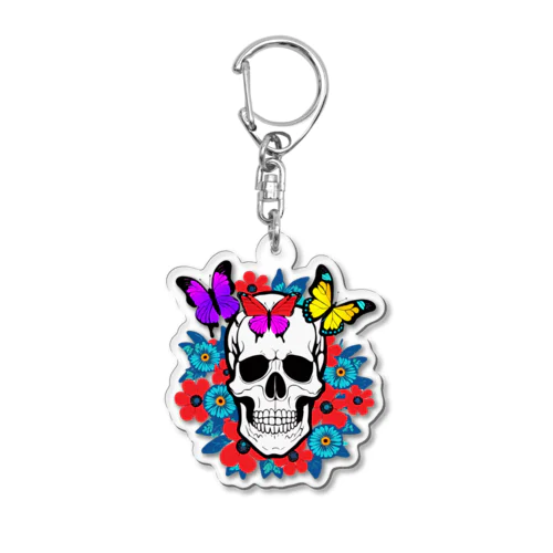 A skull in a flower garden Acrylic Key Chain