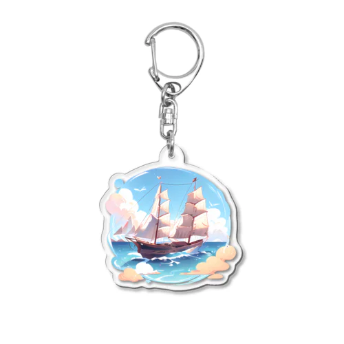 晴天の大海原と帆船 Acrylic Key Chain