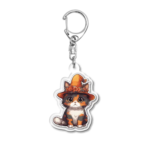 帽子をかぶった三毛猫　 Acrylic Key Chain