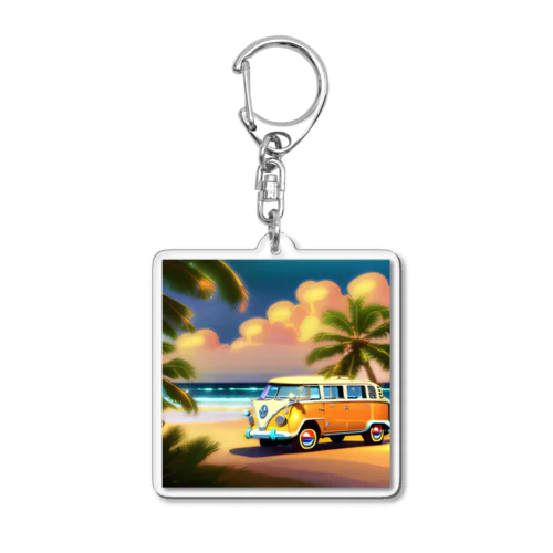 白い砂浜とフォルクスワーゲン Acrylic Key Chain