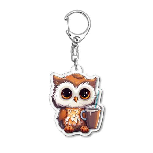 フクロウとコーヒー Acrylic Key Chain