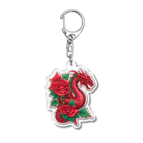 赤い薔薇とドラゴン Acrylic Key Chain