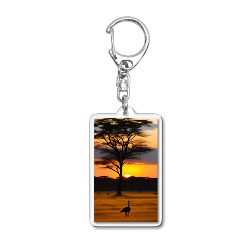 ダチョウと夕日 Acrylic Key Chain