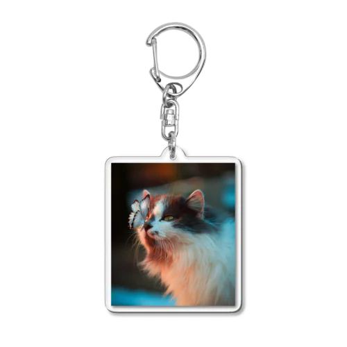 猫と蝶の友情 Acrylic Key Chain