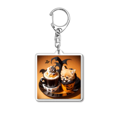 ジャックオランタンのカップに入った子犬 Acrylic Key Chain