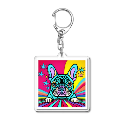 サイケデリックなフレンチブルドッグのイラストグッズ Acrylic Key Chain