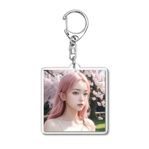 桜とピンクの髪の女の子 Acrylic Key Chain