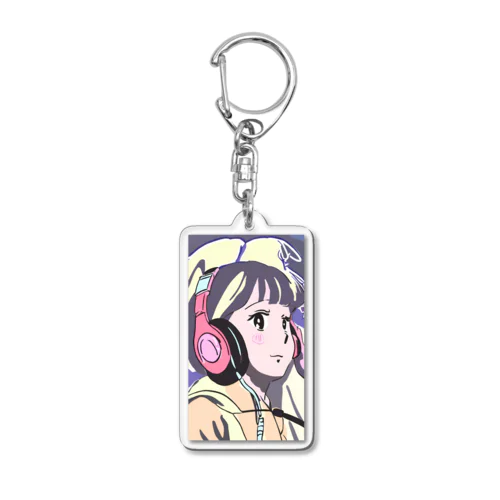 ヘッドフォンを付けた女性キャラクターグッズ Acrylic Key Chain