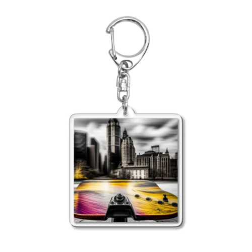 city on the skateboad Acrylic Key Chain