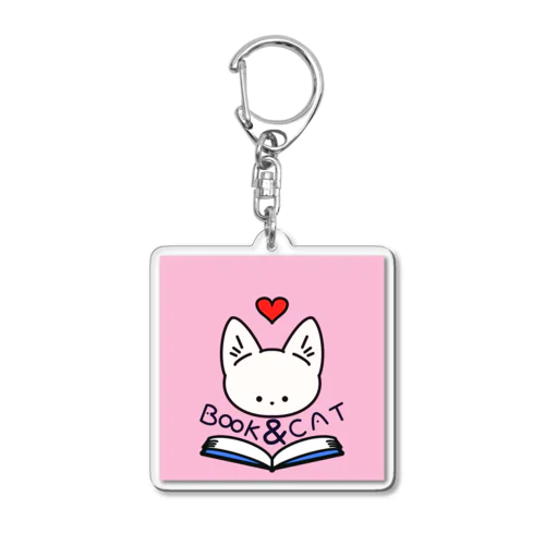 BOOK & CAT アイコンキーホルダー　ピンク Acrylic Key Chain