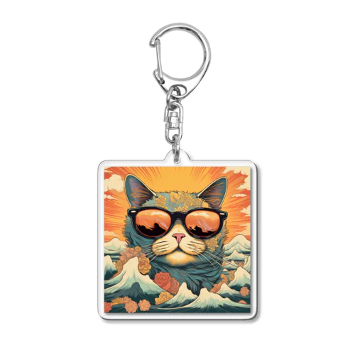 日本絵風サングラス猫 Acrylic Key Chain