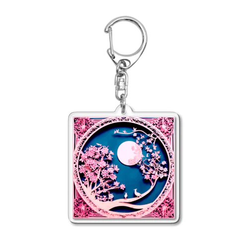 ペーパークラフト風 水彩画「桜03」 Acrylic Key Chain