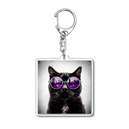 黒猫紫サングラス Acrylic Key Chain