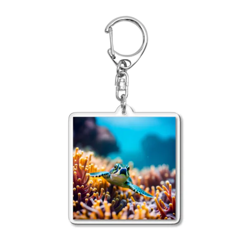 珊瑚と亀 Acrylic Key Chain