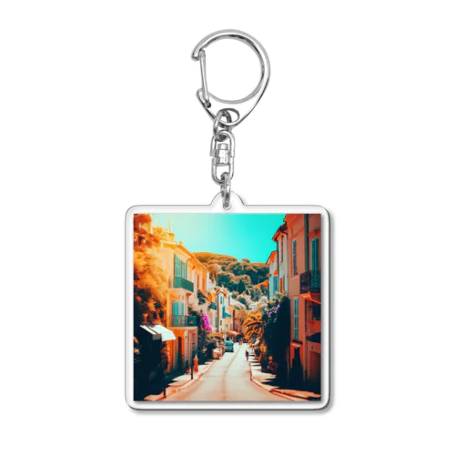 南仏の街並み、夏、明るく美しい、映画のような風景グッズ Acrylic Key Chain