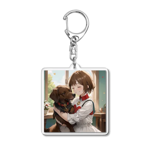 少女と愛犬 Acrylic Key Chain